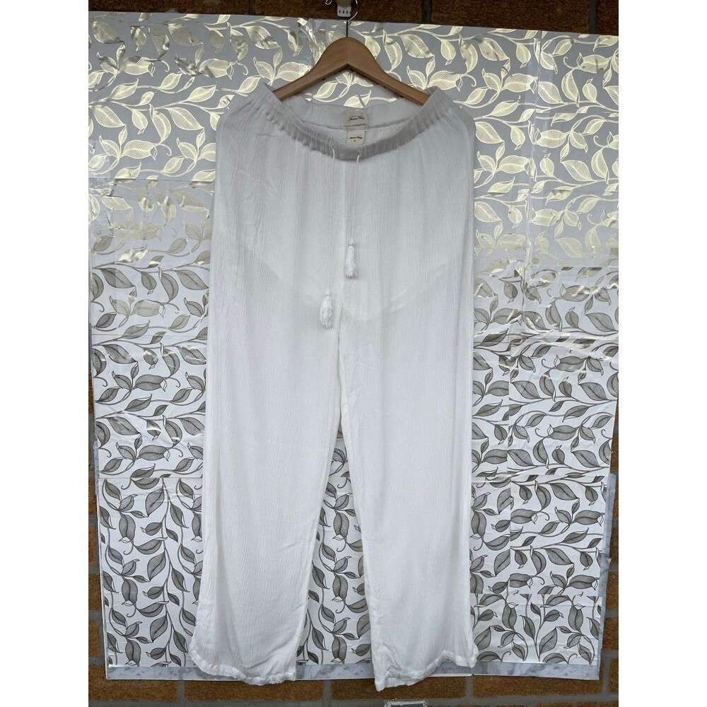 American Vintage White Gauze Beach Pants Lagenlook Tassel Drawstring L